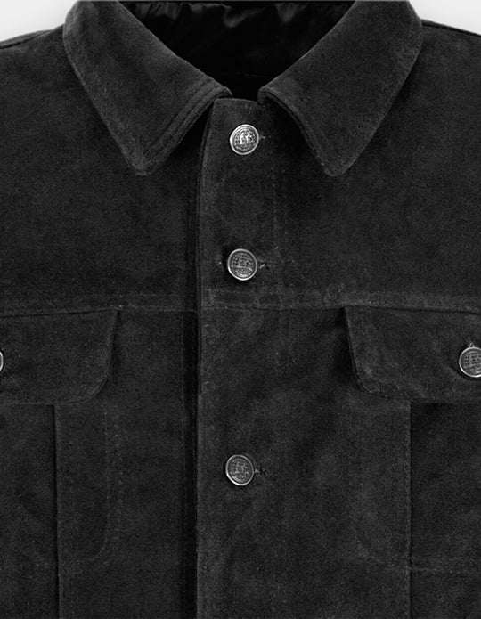 Men's Classic Trucker Black Suede Leather Jacket Denim Style Western Real Suede Leather Jacket Mens Suede Jacket Black.